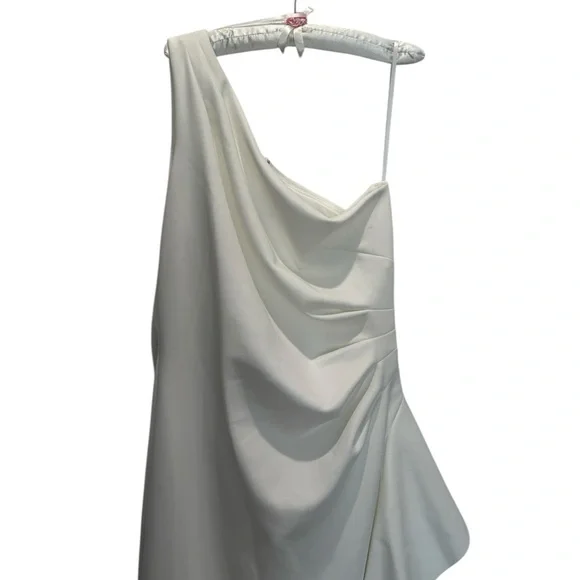 Exscape Flo One Shoulder Ruffle Dress Ivory Formal Spring Summer Event Size 16 - Picture 5 of 9